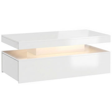 LED salontafel met opbergruimte en 2 lades | Kleur: Hoogglanswit | Afmetingen: 100x50x40 cm