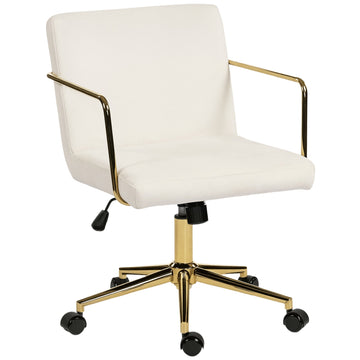Bureaustoel met fluwelen look en goud | Kleur: Wit + Goud | Afmetingen: 57x64x80-90 cm