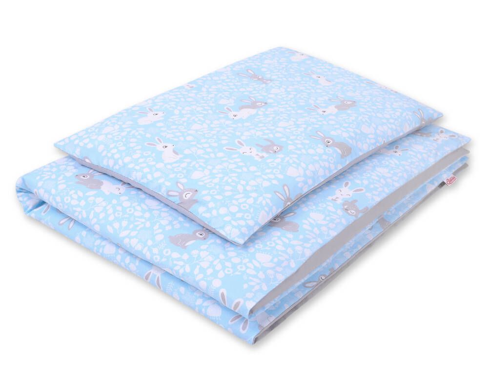 Baby beddenset, wiegset, zacht & veilig katoen – dubbelzijdig, 2-delig, 120x90, blauw/grijs