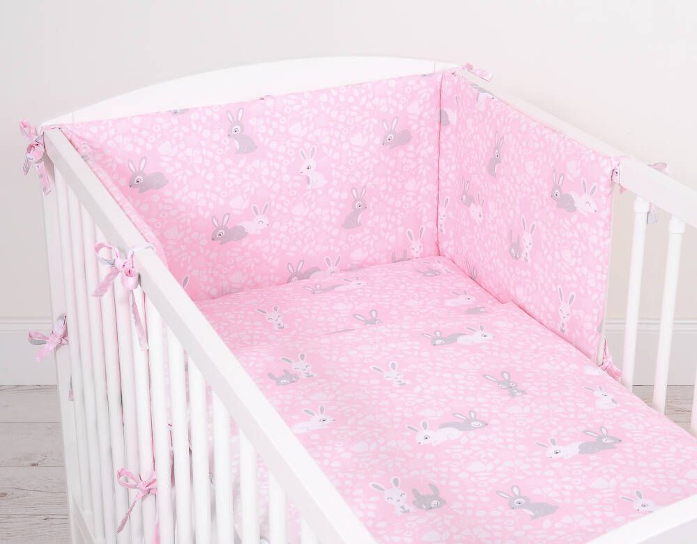 Baby beddengoed set - katoenen dekbedset - zacht voor gevoelige babyhuid, roze konijntjes