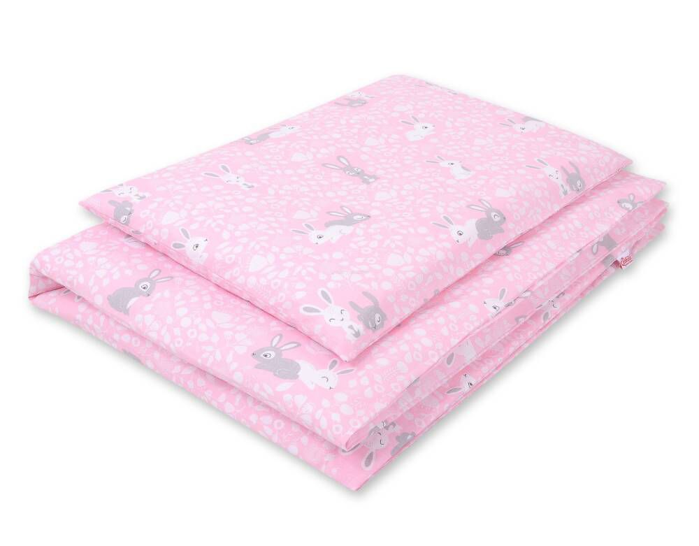 Baby beddengoed set - katoenen dekbedset - zacht voor gevoelige babyhuid, roze konijntjes