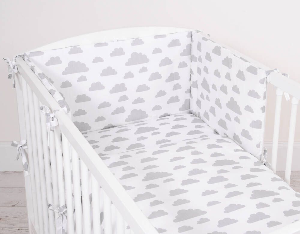Baby beddengoed set - 2-delig katoen - huidvriendelijk en veilig - 135x100 cm - grijs wolken