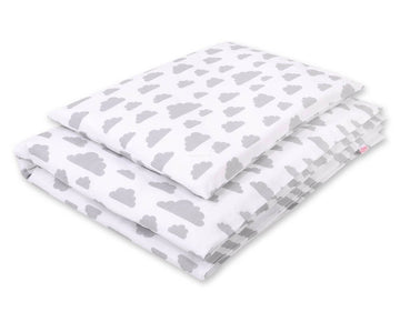 Baby beddengoed set - 2-delig katoen - huidvriendelijk en veilig - 135x100 cm - grijs wolken