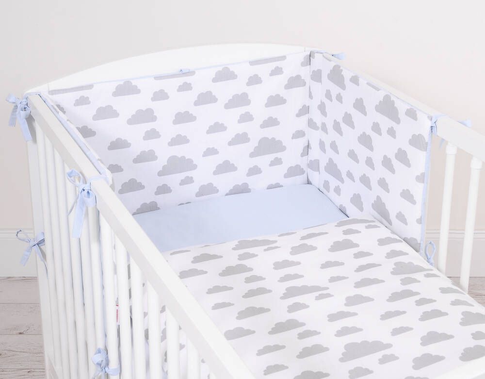 Baby beddengoed set - wieg set - 100% katoen, huidvriendelijk, 2-delig 120x90 cm grijs/blauw