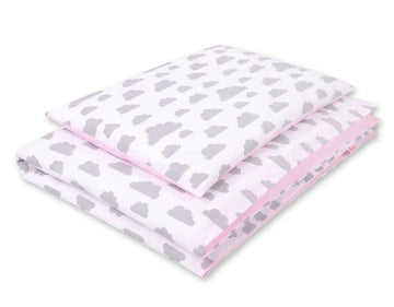 Baby beddengoed set, katoenen dekbedset, huidvriendelijk & veilig slapen - Grijs/Roze Wolken