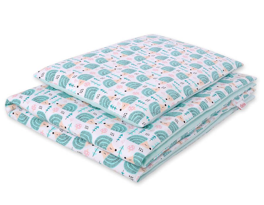 Baby beddengoed set, wiegset, zacht & huidvriendelijk katoen, 2-delig, 120x90 cm, egel mint