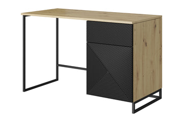 Asha bureau 120 cm met lade - Industrieel ontwerp | Mat zwart & Artisanaal eiken | 120x75x55 cm
