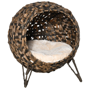 Kattenhuis - Kattenmand met kussen | Kleur: Bruin | Afmetingen: 52x52x58 cm