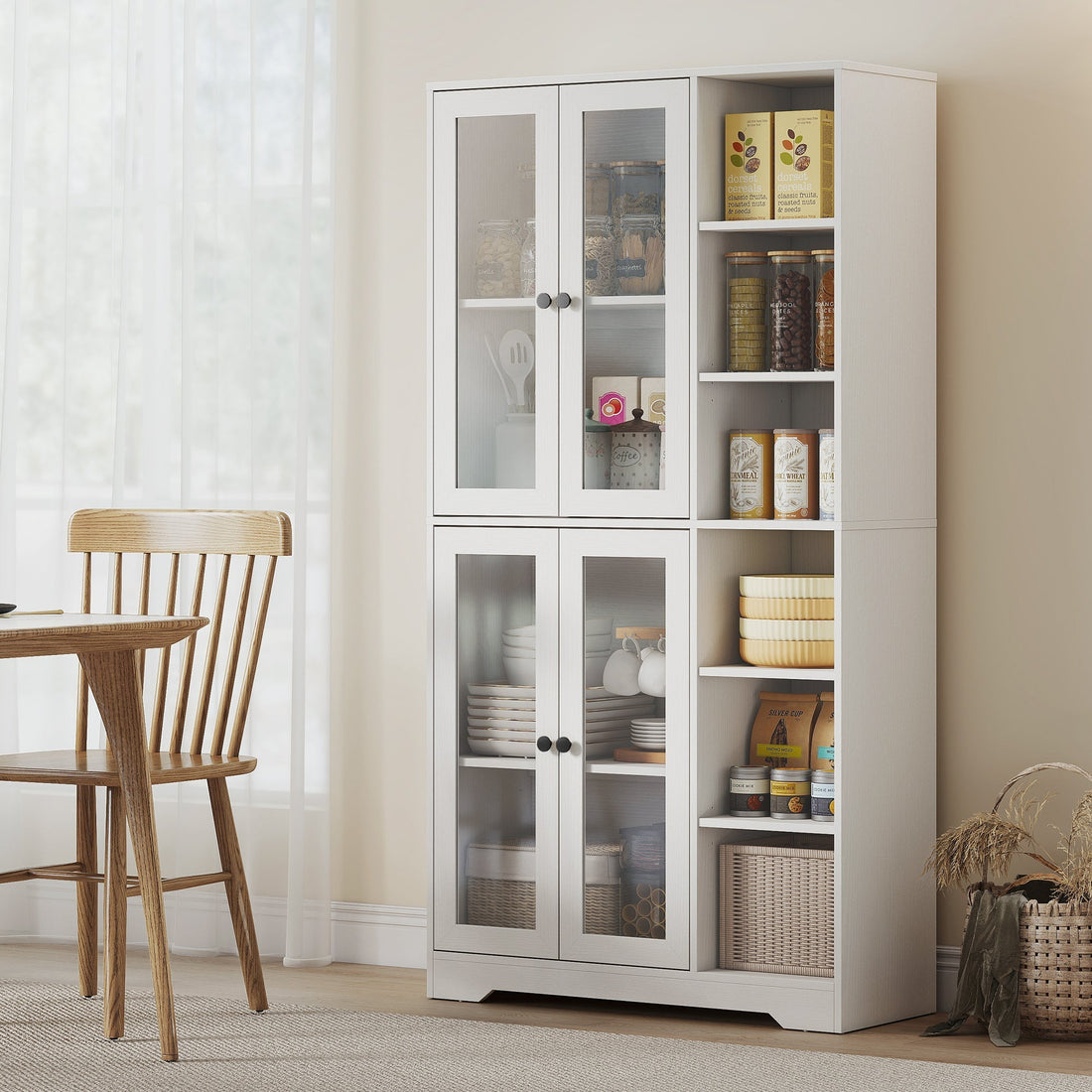 Witte keukenkast met glazen deuren - MDF | Kleur: Wit | Afmetingen: 90x35x172 cm