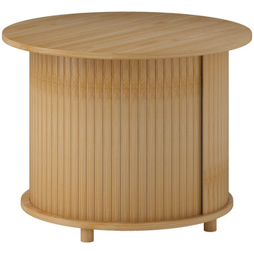 Bamboe bijzettafel met opbergruimte en schuifdeur | Kleur: Bruin | Afmetingen: 60x60x45 cm