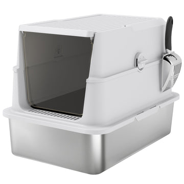 RVS kattenbak XL - Katten toilet met geurfilter | Kleur: Grijs | Afmetingen: 40.2x60.2x43.3 cm