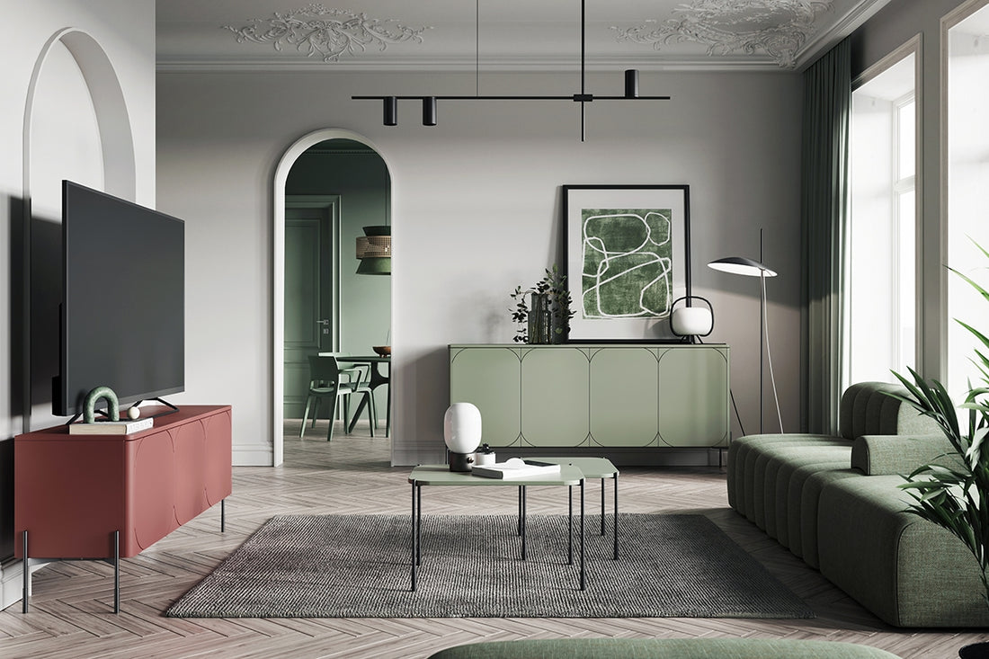 Sonatia rechthoekige salontafel 70x50x45 cm - MDF met metalen poten | Kleur: Olijf | Maat: 70x50x45