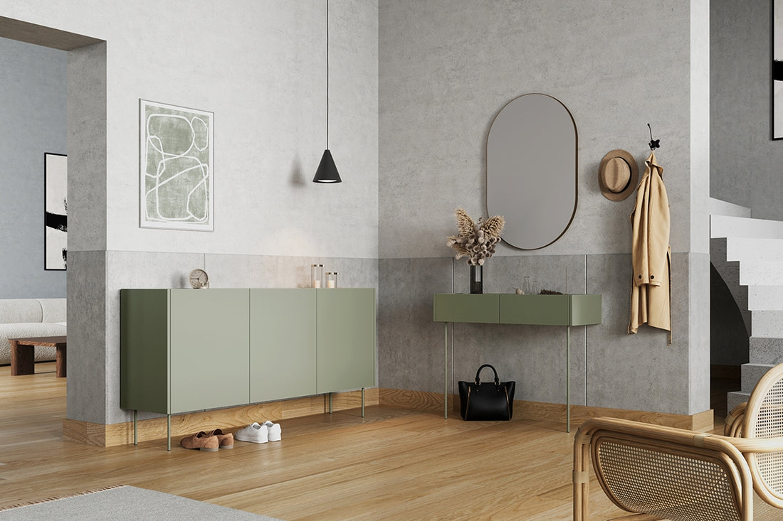 Desin ladekast 170 cm met soft-close deuren en metalen poten | Kleur: Olijf/Nagano Eik