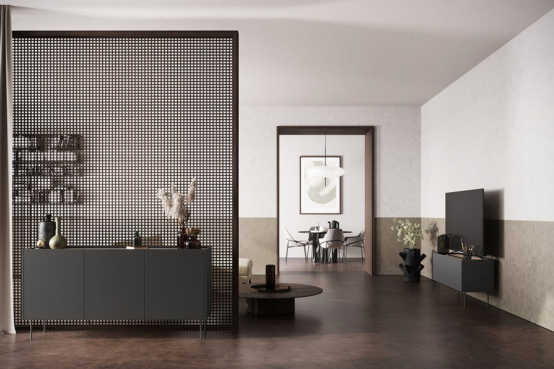 Desin TV-meubel 120 cm met metalen poten - Mat zwart / Nagano eiken | Kleur: Mat zwart / Nagano