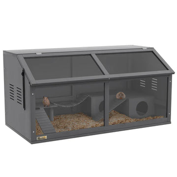Hamsterkooi - houten kooi voor kleine dieren | Kleur: Donkergrijs | Afmetingen: 52x100x50 cm