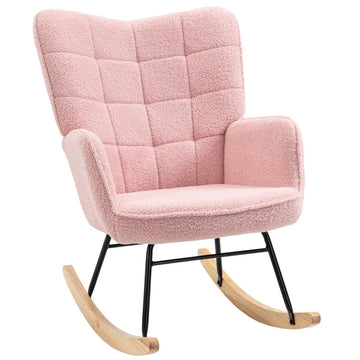 Schommelstoel - Relaxfauteuil met zachte bekleding | Kleur: Roze | Afmetingen: 92x71x101 cm