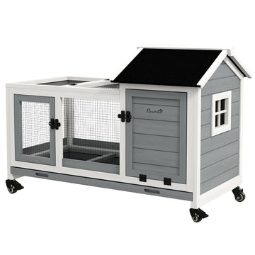 Konijnenhok voor dwergkonijnen en cavia’s | Kleur: Grijs, wit | Afmetingen: 58x108x73.5 cm
