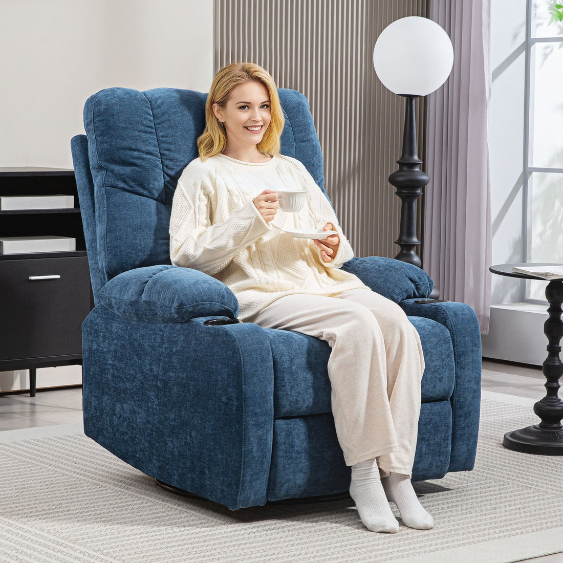 Relax-Sessel mit Fußstütze | Farbe: Blau | Abmessungen: 88x96x108 cm