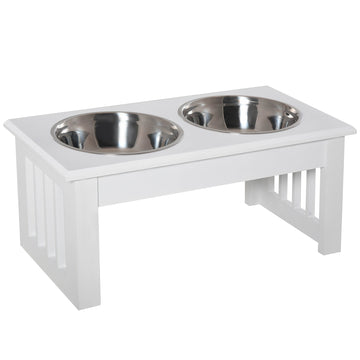 Hondenvoerstation met 2 RVS kommen - Wit | Kleur: Wit | Afmetingen: 44x24x15 cm