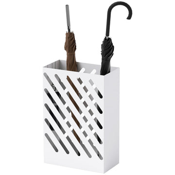 Paraplubak met druipschaal en 4 haken | Kleur: Wit | Afmetingen: 14x28x41 cm