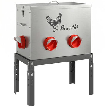 Kippenvoerautomaat 18 kg met afsluitbaar deksel | Kleur: Zilver | Afmetingen: 25x42x55,5 cm