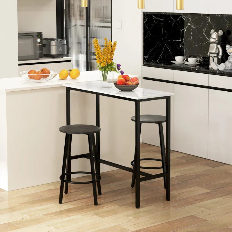 3-teilige Bartischgarnitur mit 2 Barhockern | Farbe: Weiß+Schwarz | Abmessungen: 100x40x90 cm