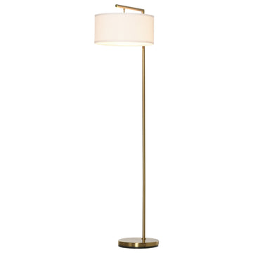 Vloerlamp - Klassiek ontwerp met linnen lampenkap | Kleur: Goud + wit | Afmetingen: 37x47x153 cm
