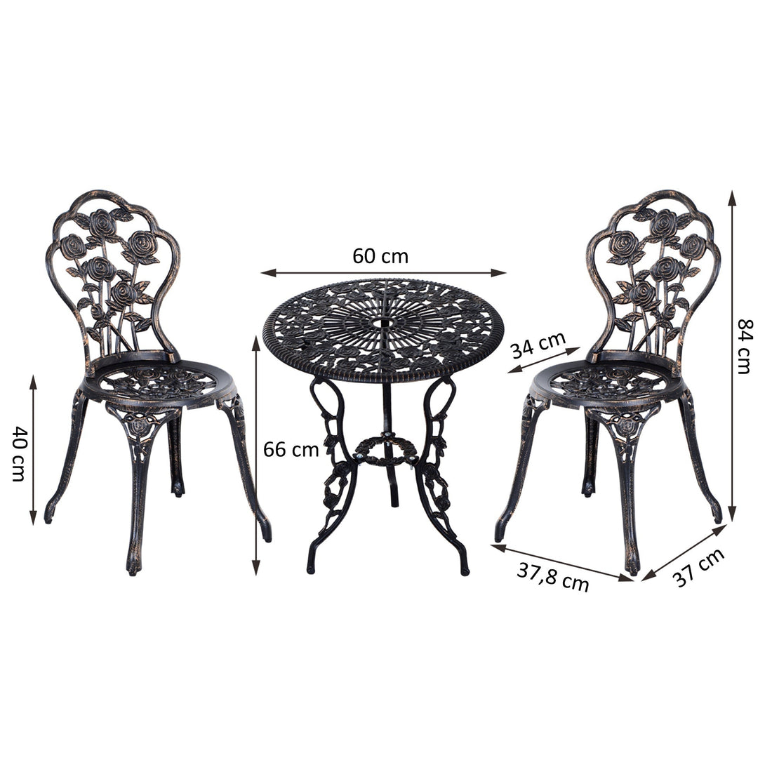 3-teiliges Gartenmöbel-Set mit Tisch und 2 Stühlen | Farbe: wie abgebildet | Abmessungen: 37x38x82 cm