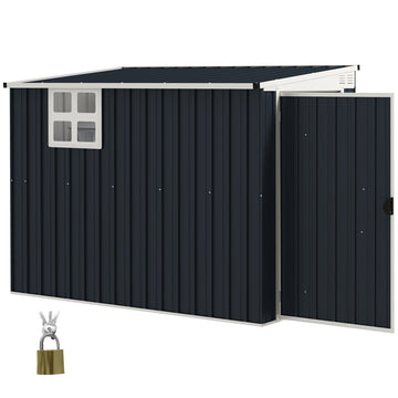 Metalen tuinschuur met slot, raam en ventilatie | Kleur: Grijs | Afmetingen: 231x128x161/181 cm