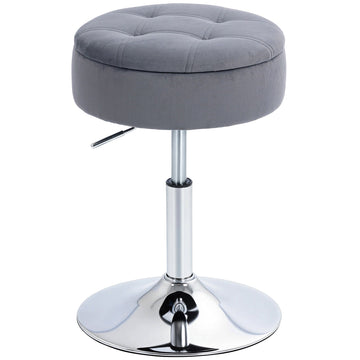 Grijze fluwelen barkruk met opbergruimte | Kleur: Grijs | Afmetingen: 39x39x49-65 cm