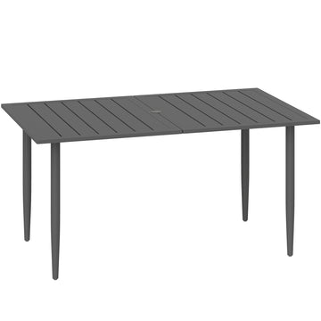 Tuintafel met parasolgat, stalen tuintafel | Kleur: Zwart | Afmetingen: 90x150x73 cm