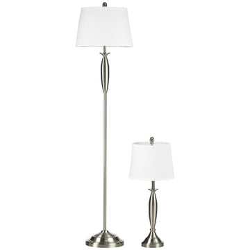 3-delige lampenset - Vloerlamp + 2 tafellampen | Kleur: Zilver+Wit | Afmetingen: 38x38x162 cm