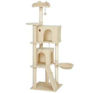 Kattenboom 160 cm met hangmat, ladder en grot | Kleur: Bruin | Afmetingen: 48x48x160 cm