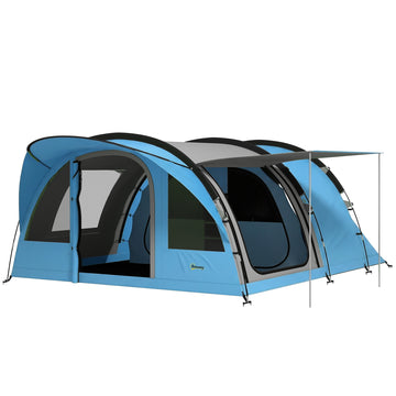 Familietent 4 Personen met Slaapcabine | Kleur: Hemelblauw+Grijs | Afmetingen: 370x565x200 cm