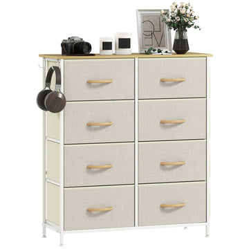 Ladekast met 8 stoffen lades en stalen frame | Kleur: Bruin | Afmetingen: 86x30x94.5 cm