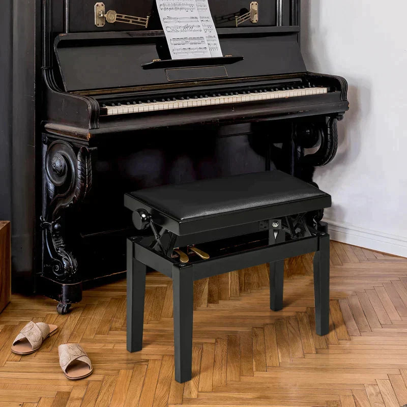 Pianokruk - Verstelbare pianobank | Kleur: Zwart | Afmetingen: 63x33x45-56 cm