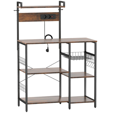 Keukenrek - Staand rek met stopcontacten en opbergruimte | Kleur: Bruin | Afmetingen: 90x42x130 cm