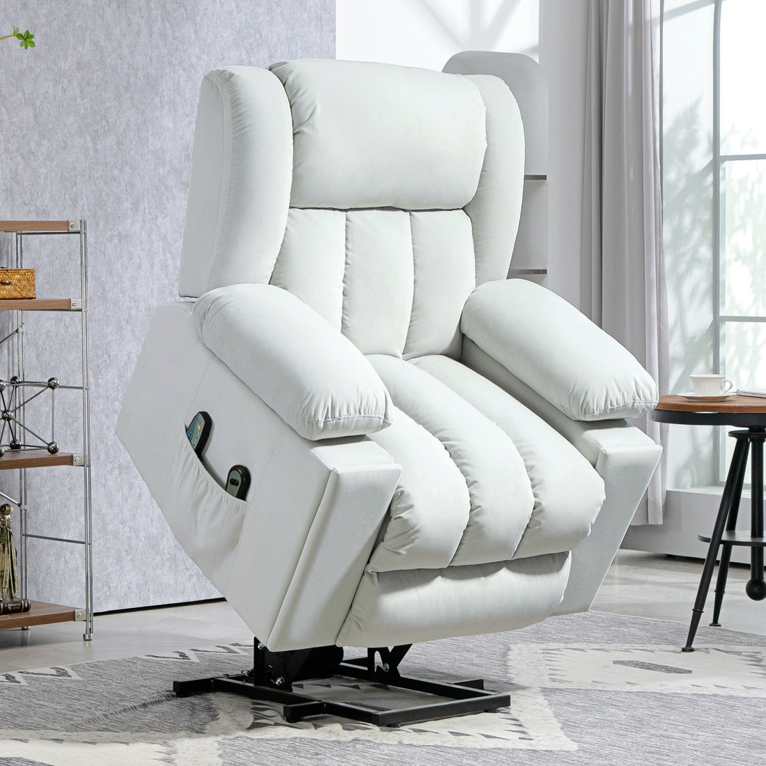 Elektrisk lyftfåtölj med massage och USB | Färg: Grå | Mått: 101x93x104 cm