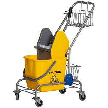 Schoonmaaktrolley met wringpers en emmer 26L | Kleur: Zilver-geel | Afmetingen: 45x73x95 cm