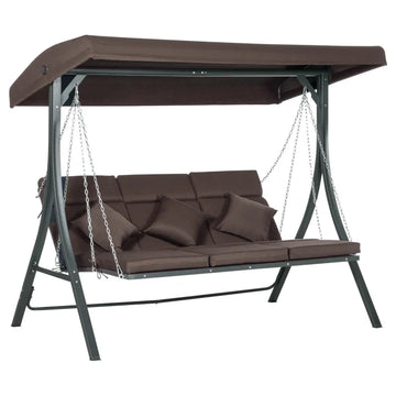 Tuinschommel voor 3 personen met zonnedak | Kleur: Bruin+Zwart | Afmetingen: 118x198x168 cm