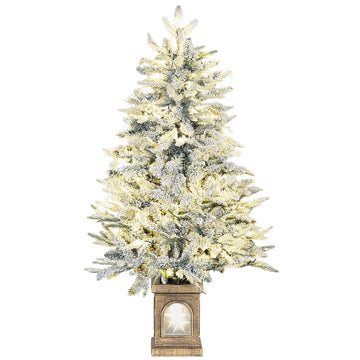Kunstkerstboom met sneeuwlook, 100 LED's | Kleur: Groen+Wit | Afmetingen: 70x70x120 cm