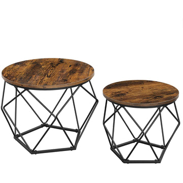 Bijzettafels - Set van 2 - Industrieel - Grijs/zwart - 40 x 40 x 55 cm