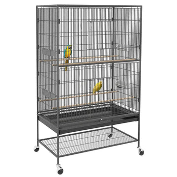 Vogelkooi met standaard voor kleine vogels | Kleur: Grijs | Afmetingen: 57x94x153 cm