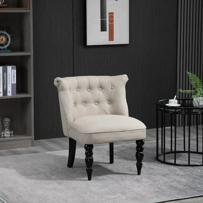 Vintage Sessel mit Leinenbezug | Farbe: Beige+Schwarz | Abmessungen: 67x67x78 cm
