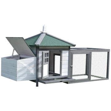 Houten kippenhok met ren en legnest | Kleur: Donkergrijs | Afmetingen: 76x196x97 cm