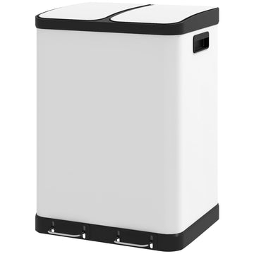 Keukenafvalbak 2x30L met pedaal | Kleur: Wit, Zwart | Afmetingen: 39.5x48.8x67 cm