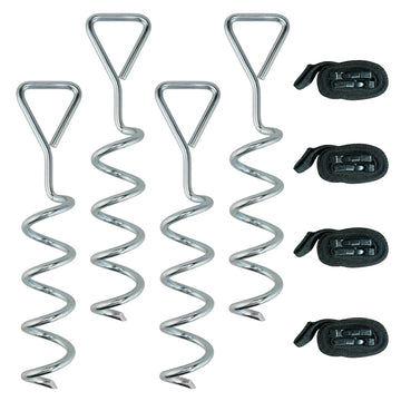 Trampoline bodemankers 4-delig met verstelbare banden | Kleur: Zilver | Afmetingen: 8x32x0,6 cm