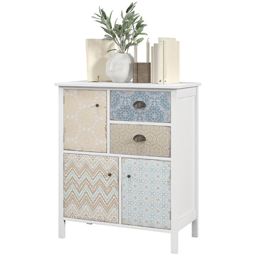 Shabby chic dressoir - Ladekast met 2 laden en 3 vakken | Kleur: Wit | Afmetingen: 68x34x80 cm