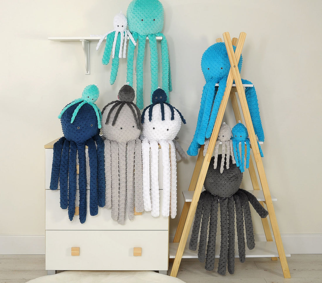 Weiches Oktopus-Kuscheltier – Babyrassel – aus wunderbar weichem Minky-Fleece