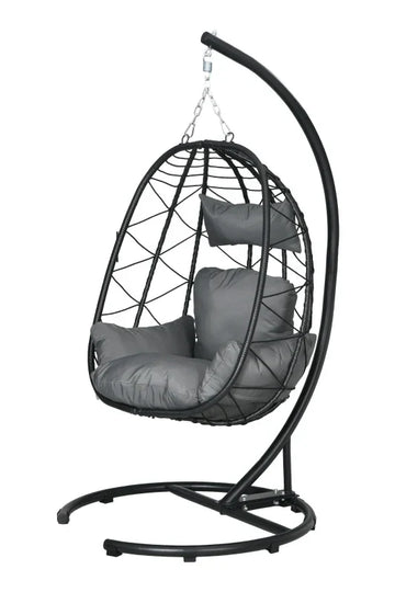 Hangstoel - Schommelstoel van PE-rattan | Kleur: Zwart+Donkergrijs | Afmetingen: 102x102x195 cm